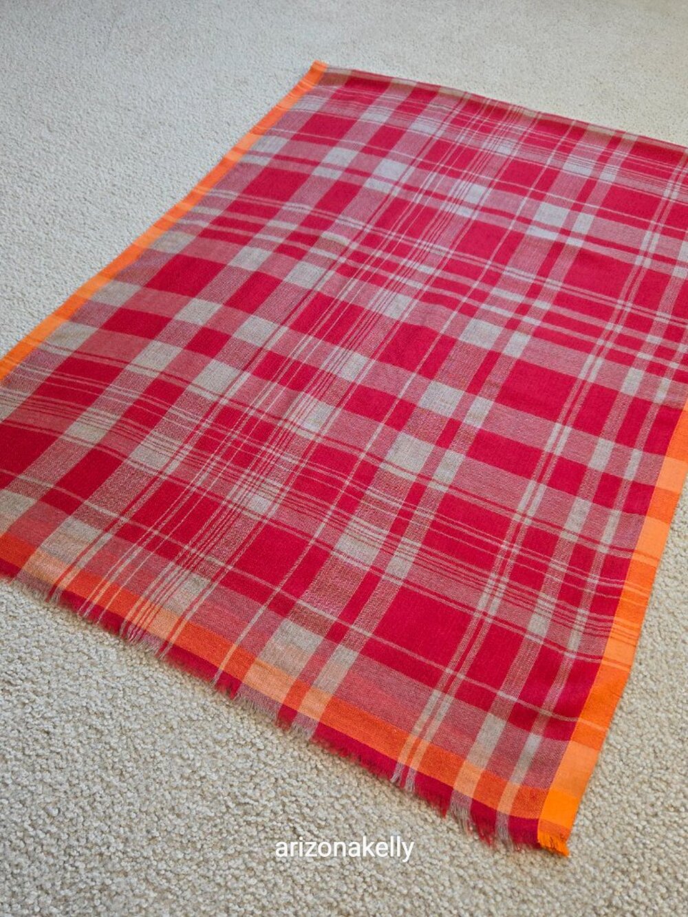 Ahujasons Cashmere Red, Grey, and Orange Plaid Scarf - Picture 11 of 16